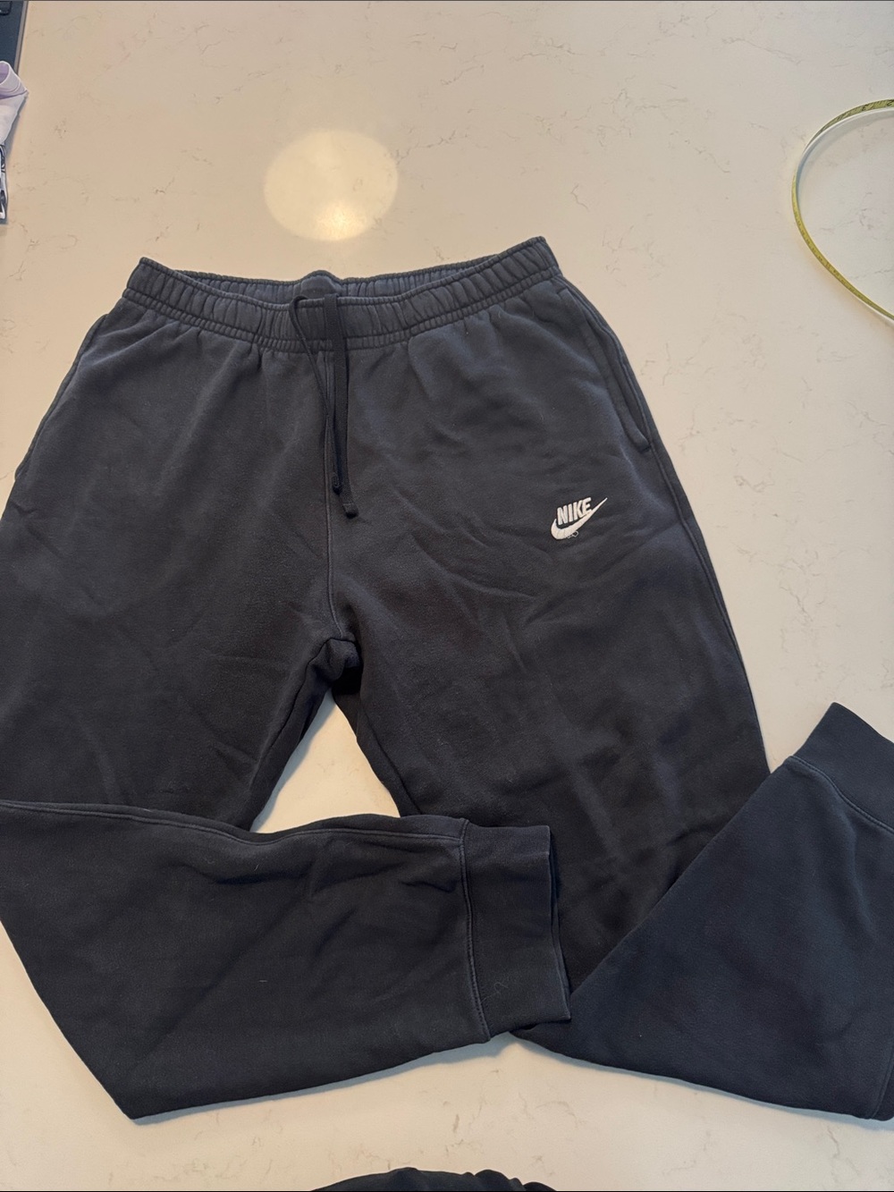 Nike Men L Black Jogger Sweatpants with White Swoosh